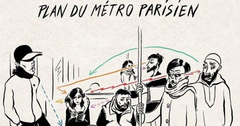 20 dessins acerbes croquant les Parisiens dans divers lieux de la capitale 