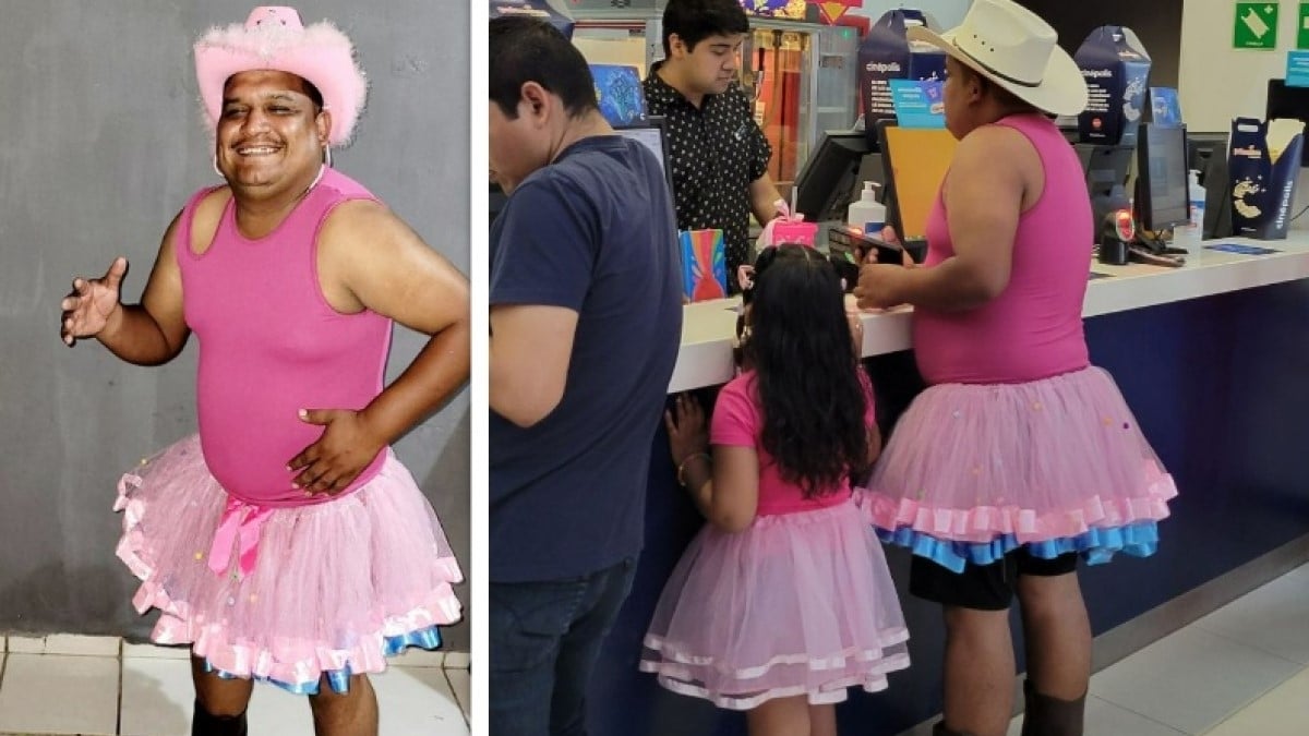 Ce papa porte un tutu rose pour aller voir le film “Barbie” après avoir été mis au défi par sa fille