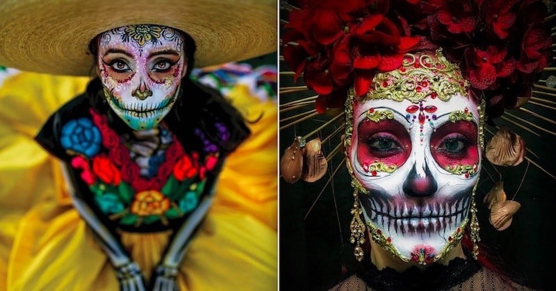 Ces maquillages et costumes arborés par des Mexicains, à l'occasion du « Jour des morts », sont aussi effrayants que sublimes