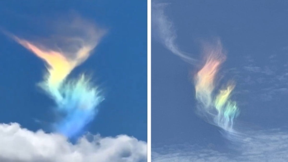 Une spirale aux couleurs de l'arc-en-ciel aperçue dans les nuages, une apparition aussi rare que féérique 