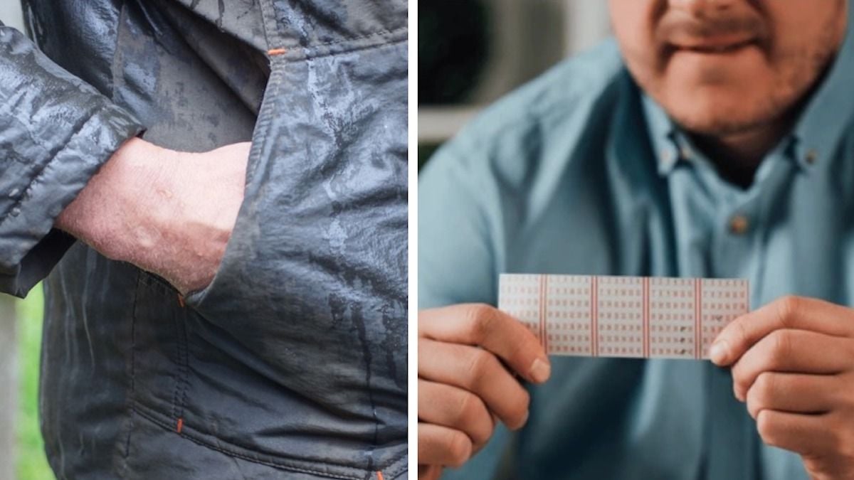 Un homme qui fouille sa poche / Un homme qui examine un ticket de loterie 