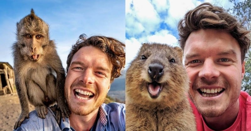 Cet homme a le don de se prendre en selfie avec tous les animaux qu'il rencontre et les clichés sont très drôles