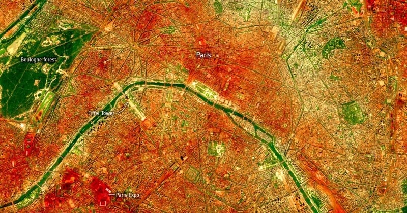 Oto najważniejsze obszary Paryża, ujawnione na zdjęciu satelitarnym miasta