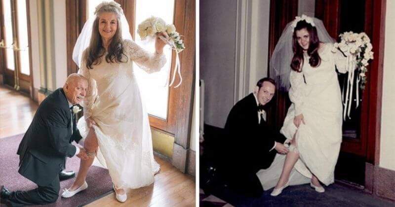 Plus amoureux que jamais, ils recréent leurs photos de mariage à l'identique, 50 ans après la cérémonie