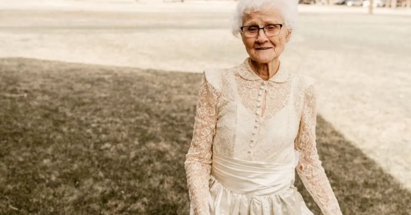 Elle reporte sa robe de mariée à 30 euros pour célébrer ses 70 ans de mariage, et le résultat est génial