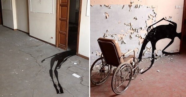 Abandonné, cet hôpital psychiatrique est de nouveau habité par des ombres étranges sur les murs... Le travail de cet artiste est impressionnant !