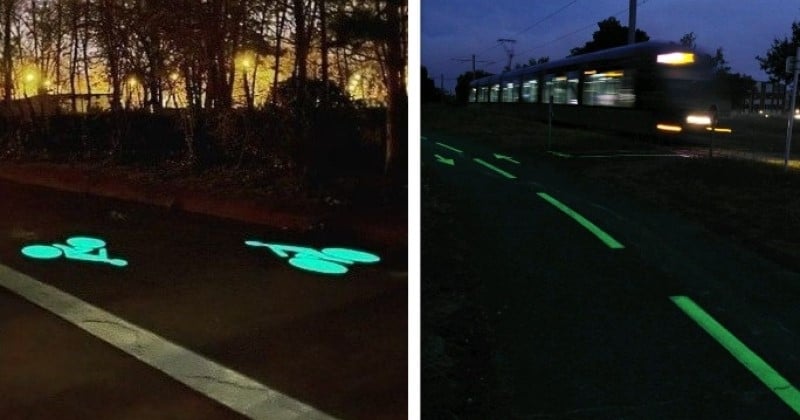 Landes : une peinture photoluminescente appliquée sur la route, pour limiter les risques d'accidents 