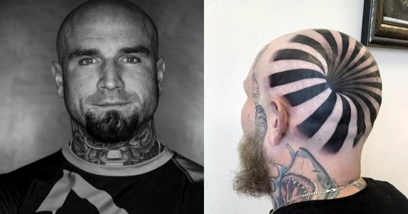 Ce tatouage sur le crâne d'un homme donne l'illusion qu'il a un trou sur la tête ! 
