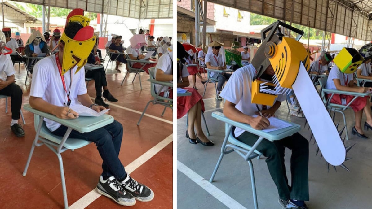 Ces étudiants passent leurs examens avec des chapeaux anti-triche très surprenants, les images font le tour du monde