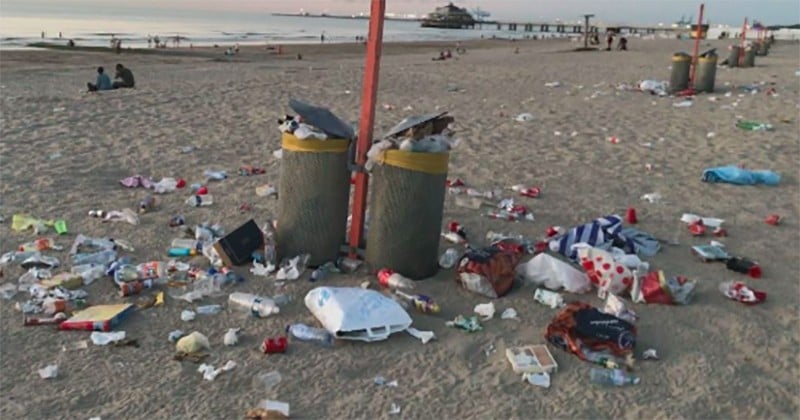 Après un week-end caniculaire, une plage belge s'est retrouvée jonchée de déchets laissés par les touristes