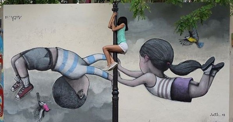 Avec brio, cet artiste embellit les rues de magnifiques peintures d'enfants 