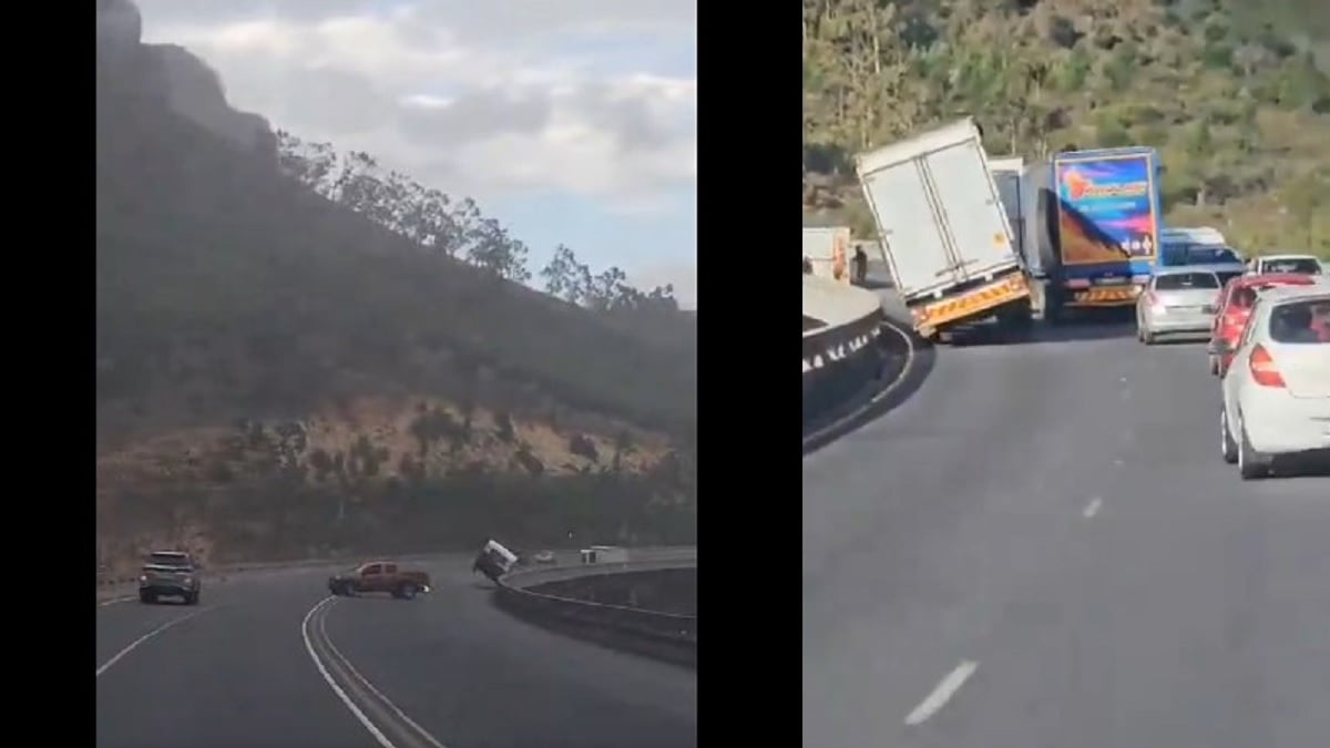 Des vents violents projettent une caravane et un camion du haut d'un viaduc dans le vide, les images sont impressionnantes