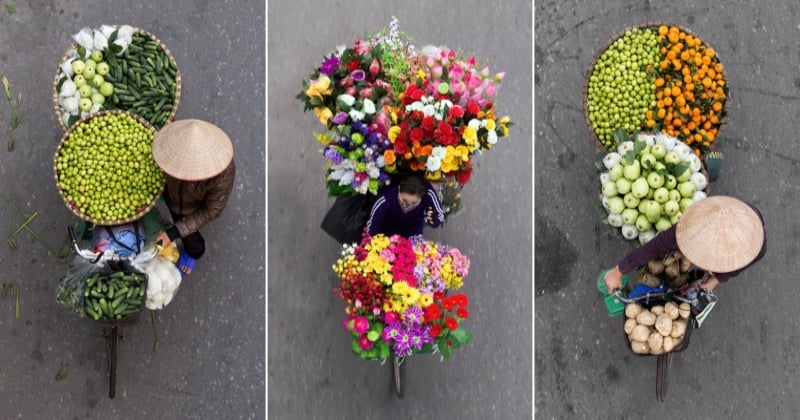 Vietnam : toute la magie colorée des paniers portés par les vendeurs à bicyclette 