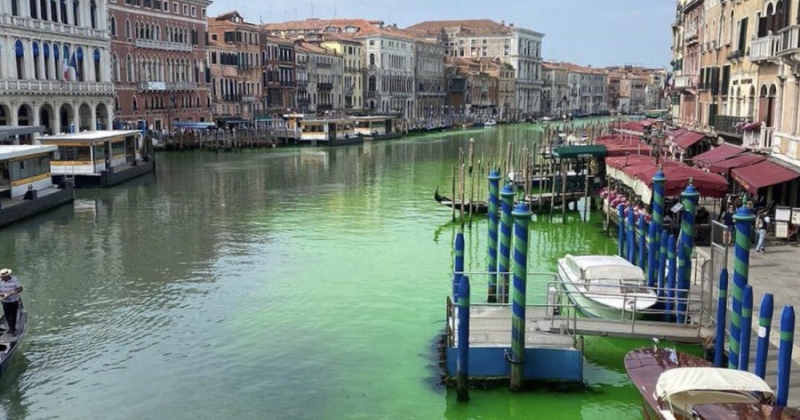À Venise, les eaux du Grand canal se sont parées d'une couleur verte fluo