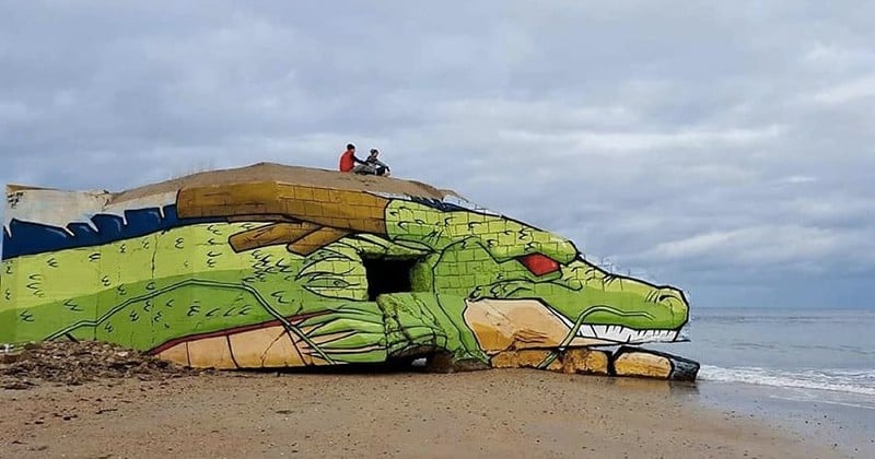 Le dragon Shenron de Dragon Ball surgit d'une plage de Normandie grâce aux street artistes Blesea et Baby K 