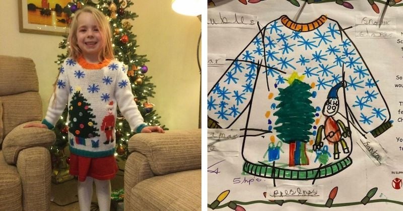 Cette mamie surprend sa petite-fille en lui tricotant un pull de Noël inspiré par son dessin