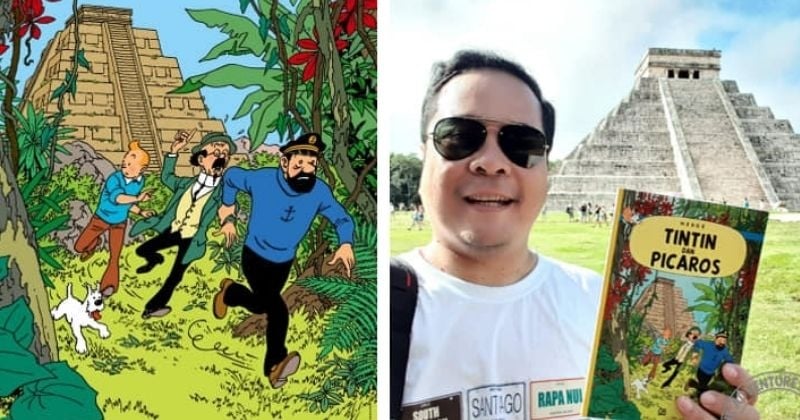 Ce fan absolu de Tintin a visité 18 pays pour se photographier devant des lieux aperçus dans les BD