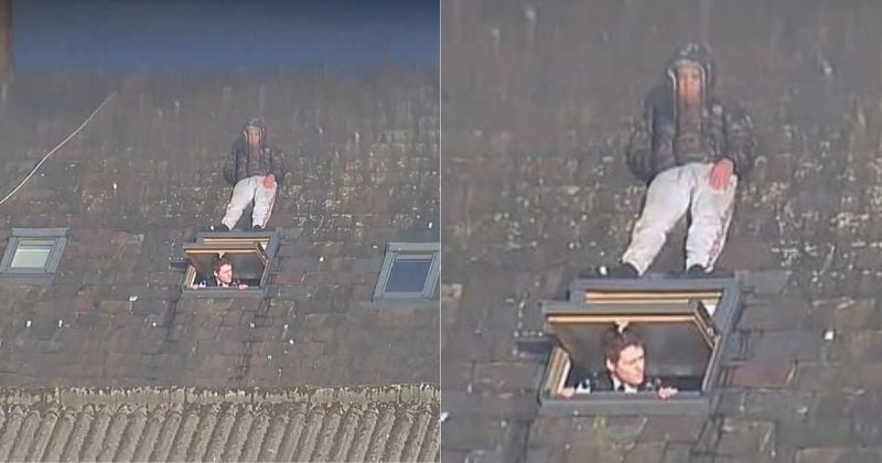 Lors d'une perquisition, un homme se réfugie sur le toit pour échapper à la police, la photo fait le tour du monde