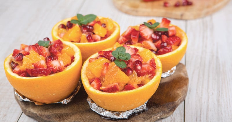 Salade de fruits rouges au jus de fruits de la passion