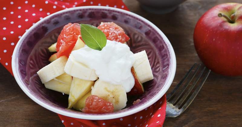 Salade de fruits à la mousse de fromage blanc