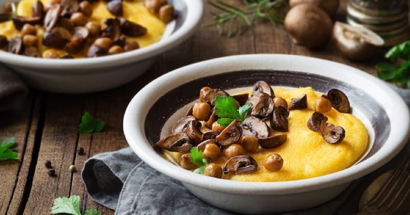 Polenta pois chiches champignons