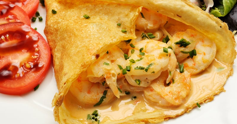 Crêpes au curry de crevettes et Saint-Jacques