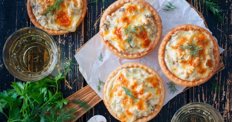 Mini quiches au poulet bleu champignons