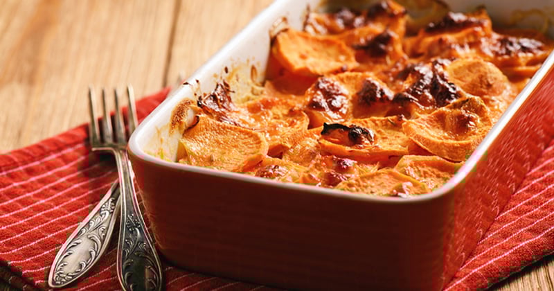 Gratin de patates douces au gingembre et à l'ail
