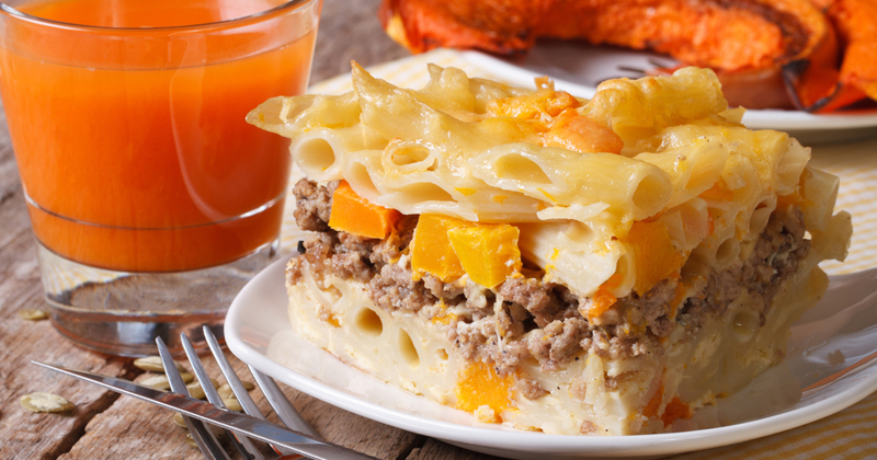 Gratin de pâtes à la courge butternut et à la mozzarella