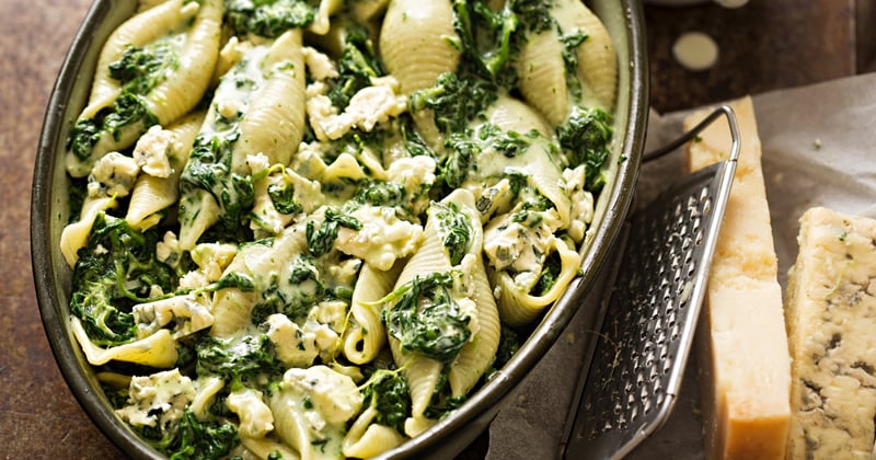 Gratin de pâtes farcies aux épinards