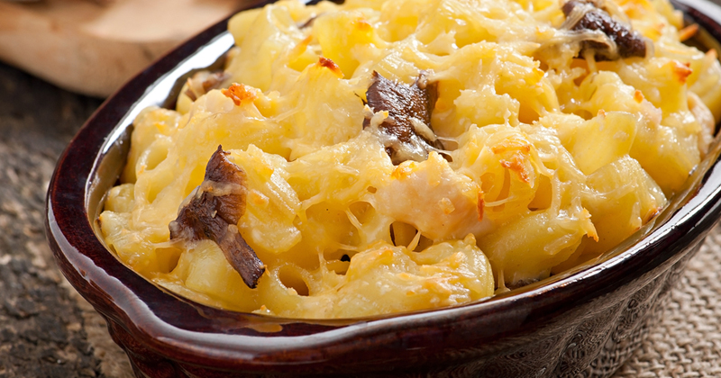 Gratin de rigatoni au poulet et aux champignons