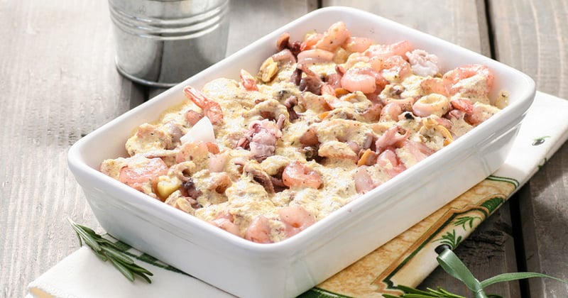 Gratin de pâtes aux fruits de mer