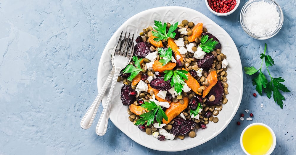 Salade de lentilles aux carottes, betteraves et feta