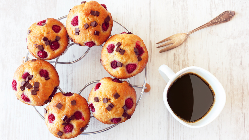 Muffin façon banana bread aux framboises et au chocolat