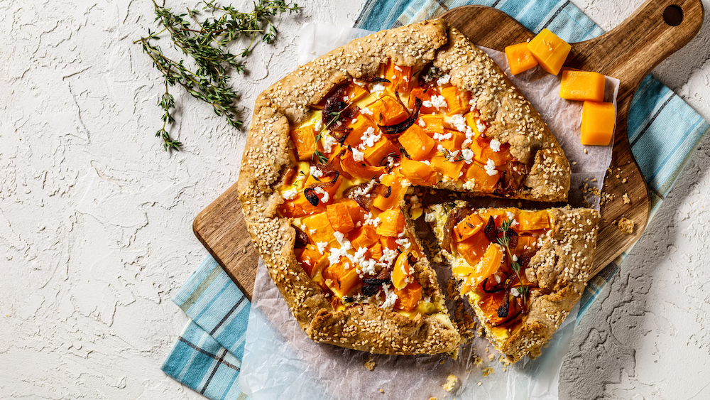 Tarte rustique à la patate douce et à la feta