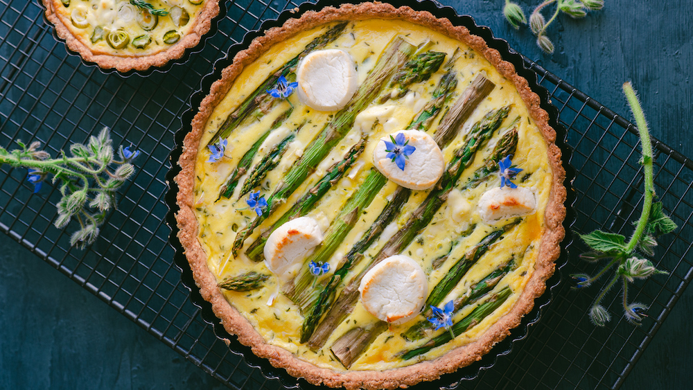 Quiche aux asperges, bacon et chèvre