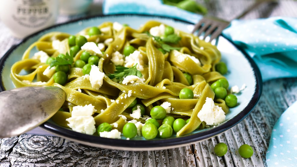 Pâtes au pesto de petits pois