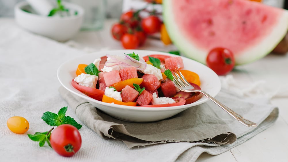 Salade de pastèque, melon et concombre