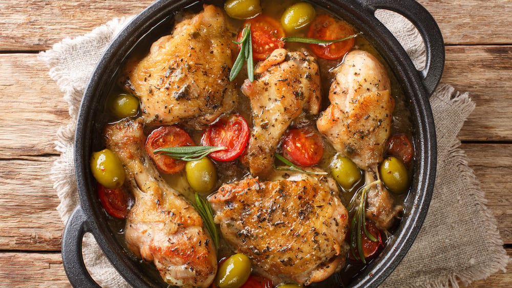 Poulet mijoté aux olives