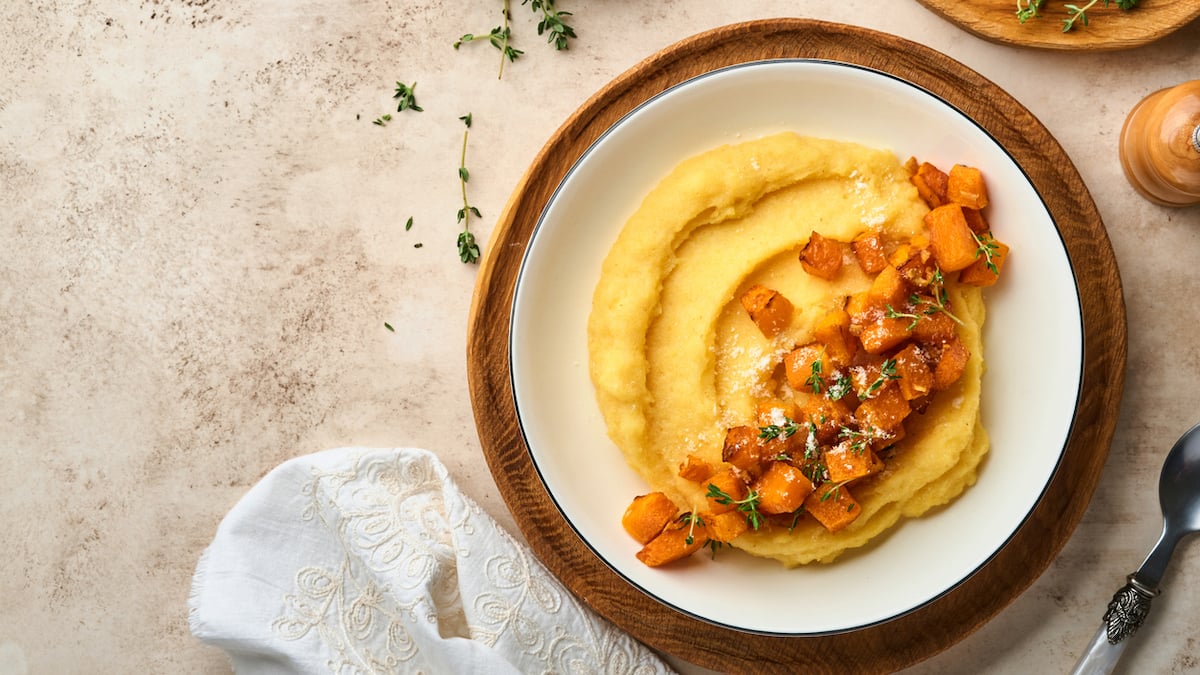 Polenta crémeuse à la butternut rôtie aux épices