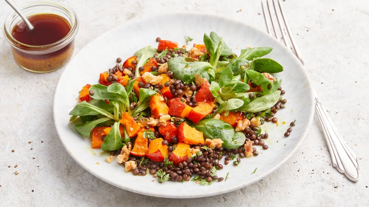 Salade de lentilles et potiron rôti
