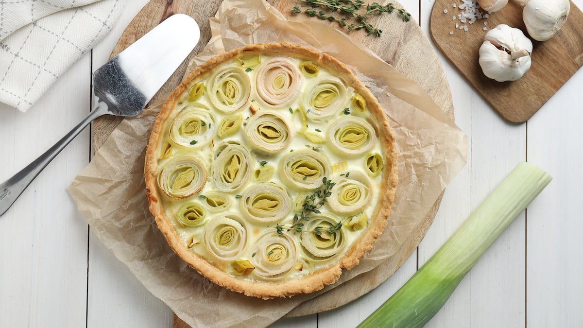 Tarte rustique poireaux, chèvre et miel