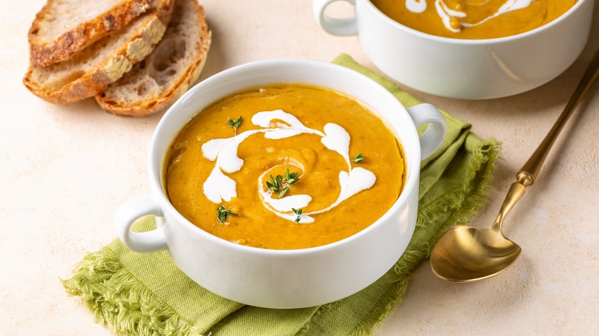 Velouté de potimarron et châtaignes rôties