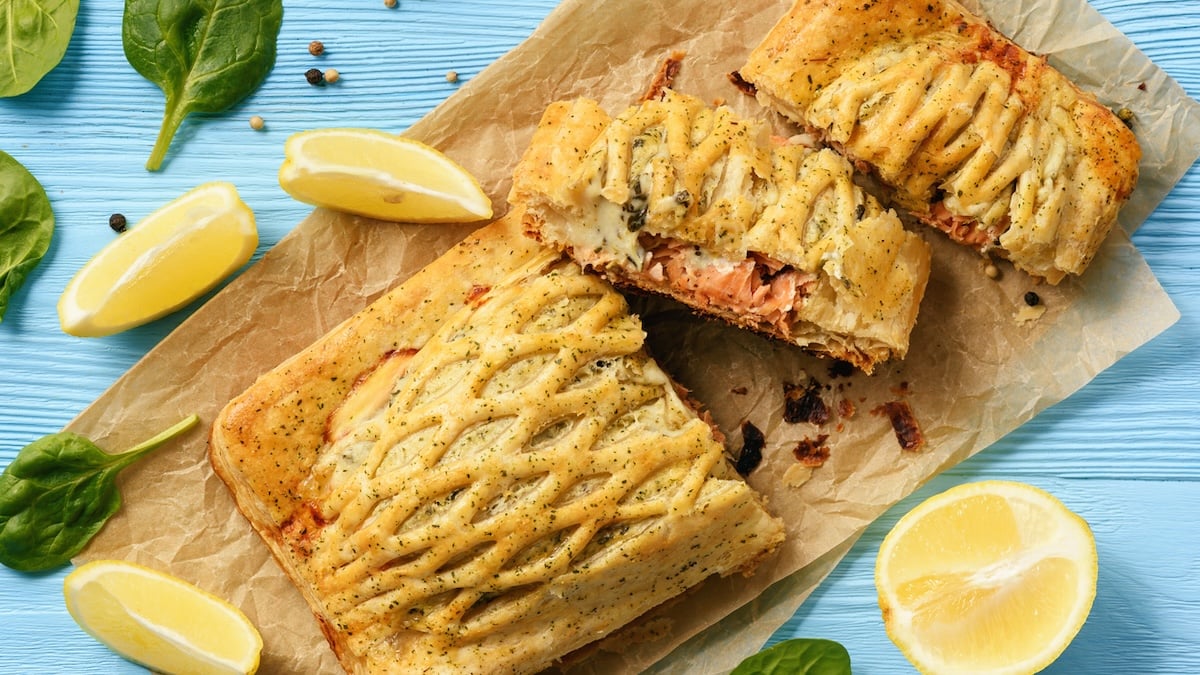 Feuilleté tressé au saumon et aux épinards
