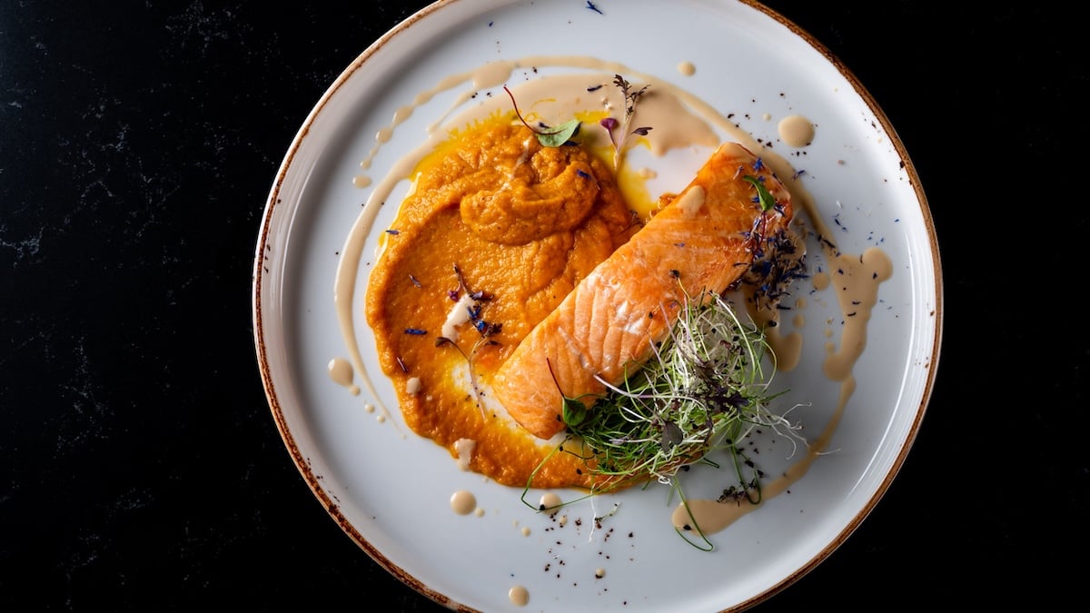 Saumon laqué au sirop d'érable et purée de patates douces