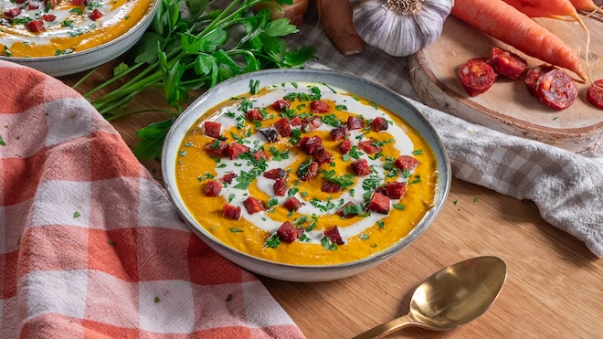 soupe de patate douce au chorizo