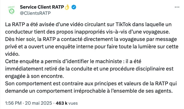 Capture d'écran d'un message publié sur le réseau social sur X