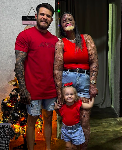 Karine de Souza avec son mari et sa fille
