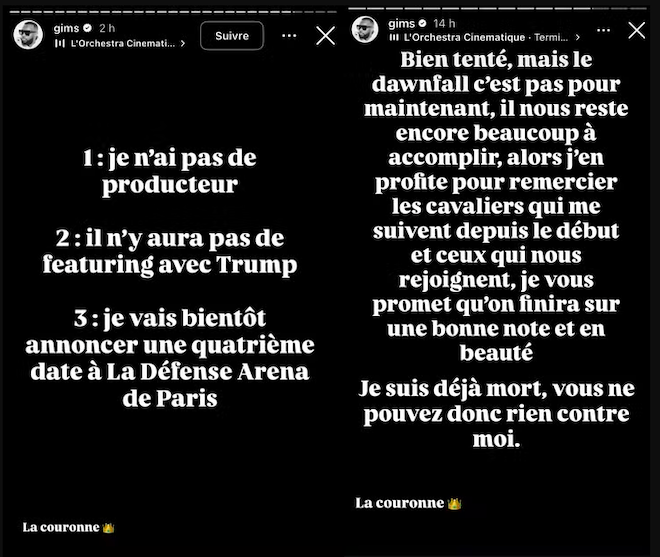 Le message Instagram de Gims