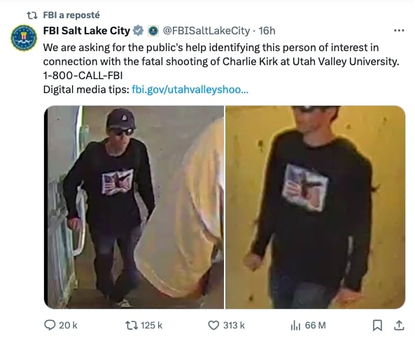 Capture d'écran d'un message publié par le FBI sur le réseau social X